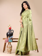 Shree Shyam Fashion Light Green Banarasi silk Woven Zari Work Traditional Tassel Saree