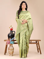 Shree Shyam Fashion Light Green Banarasi silk Woven Zari Work Traditional Tassel Saree