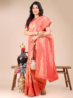 Shree Shyam Fashion Peach Banarasi silk Woven Zari Work Traditional Tassel Saree