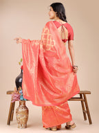 Shree Shyam Fashion Peach Banarasi silk Woven Zari Work Traditional Tassel Saree