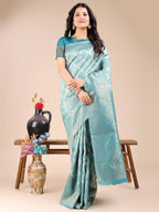 Shree Shyam Fashion Sea Green Banarasi silk Woven Zari Work Traditional Tassel Saree