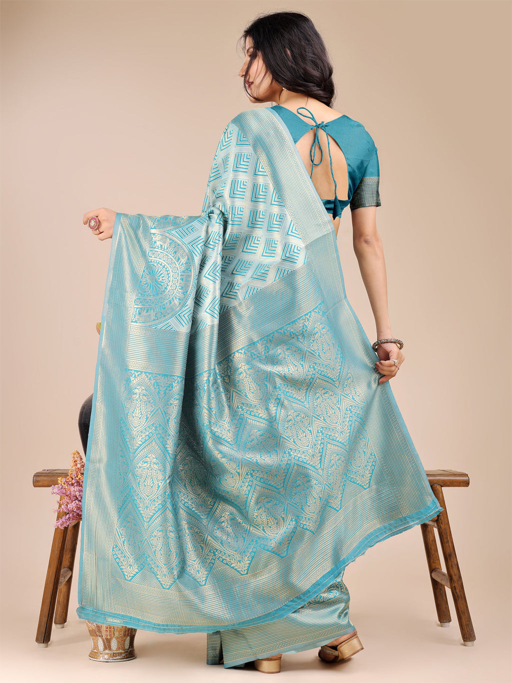 Shree Shyam Fashion Sea Green Banarasi silk Woven Zari Work Traditional Tassel Saree