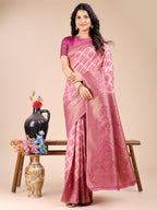 Shree Shyam Fashion Light Pink Banarasi silk Woven Zari Work Traditional Tassel Saree