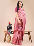 Shree Shyam Fashion Light Pink Banarasi silk Woven Zari Work Traditional Tassel Saree