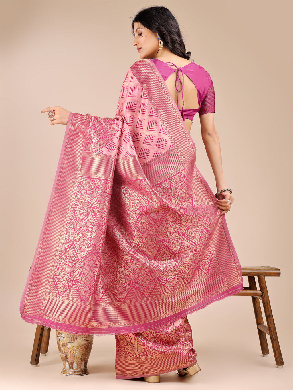 Shree Shyam Fashion Light Pink Banarasi silk Woven Zari Work Traditional Tassel Saree