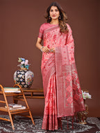 Shree Shyam Fashion Radiant Peach Linen Cotton Patola Saree - Where Tradition Dances with Elegance