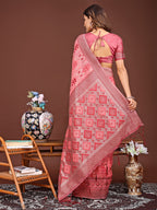 Shree Shyam Fashion Radiant Peach Linen Cotton Patola Saree - Where Tradition Dances with Elegance