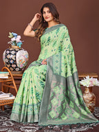 Shree Shyam Fashion Radiant Light Green Linen Cotton Patola Saree - Where Tradition Dances with Elegance