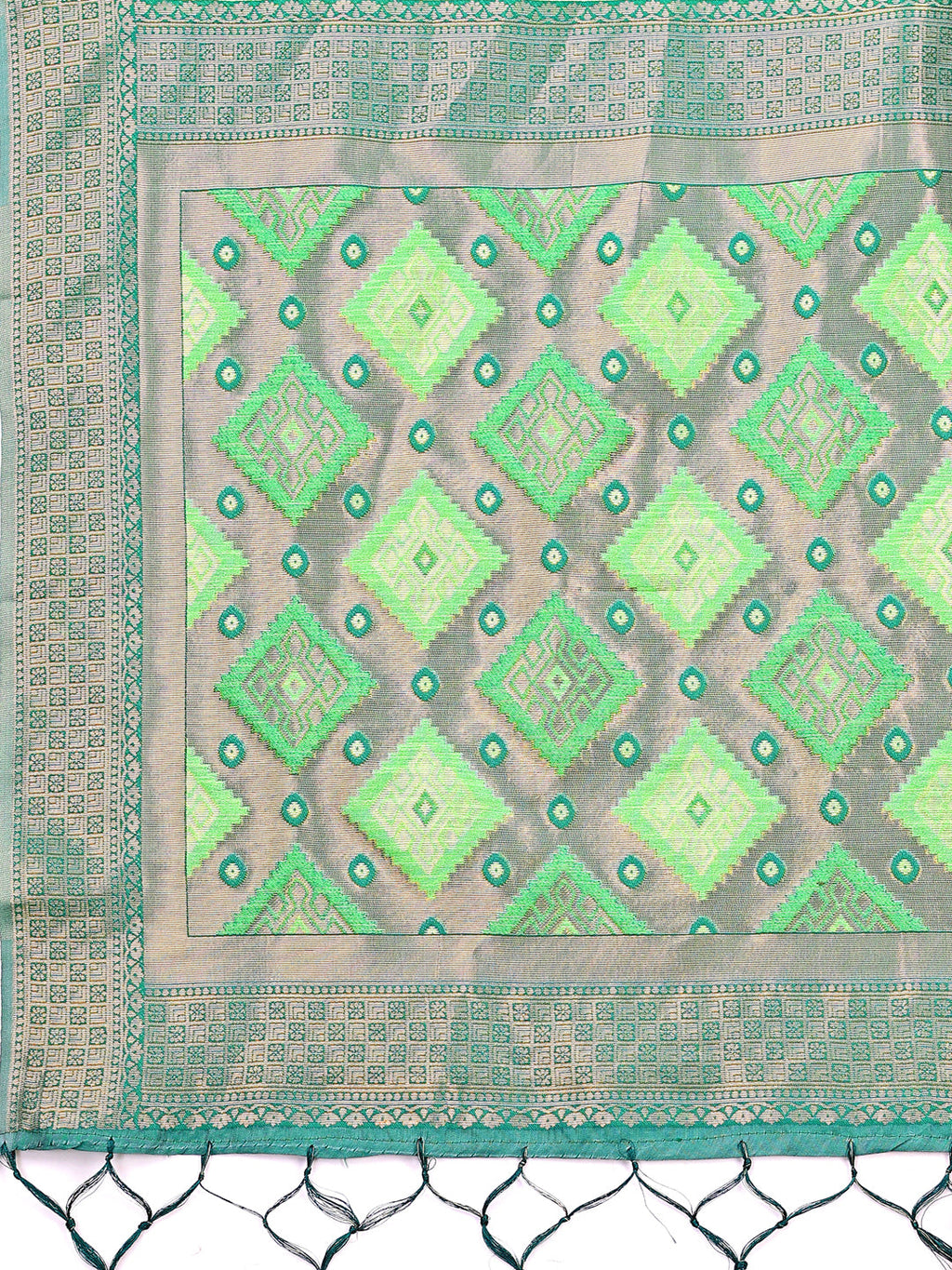 Shree Shyam Fashion Radiant Light Green Linen Cotton Patola Saree - Where Tradition Dances with Elegance