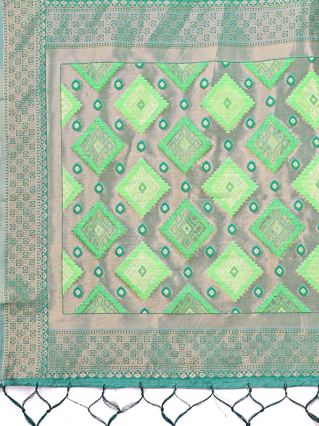 Shree Shyam Fashion Radiant Light Green Linen Cotton Patola Saree - Where Tradition Dances with Elegance