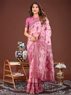Shree Shyam Fashion Radiant Pink Linen Cotton Patola Saree - Where Tradition Dances with Elegance