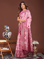 Shree Shyam Fashion Radiant Pink Linen Cotton Patola Saree - Where Tradition Dances with Elegance