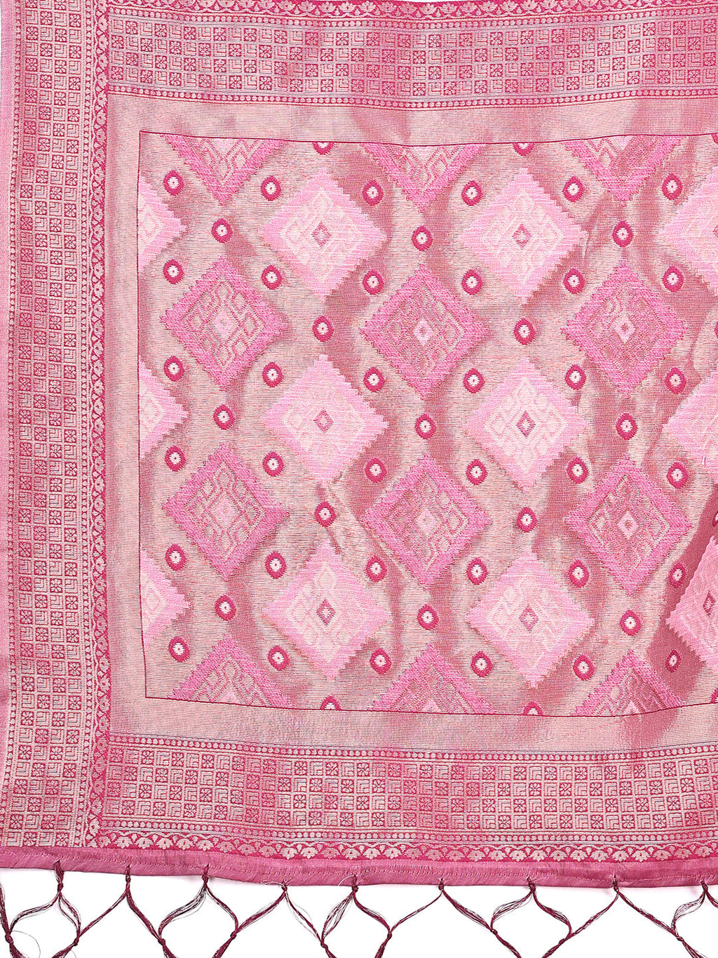 Shree Shyam Fashion Radiant Pink Linen Cotton Patola Saree - Where Tradition Dances with Elegance
