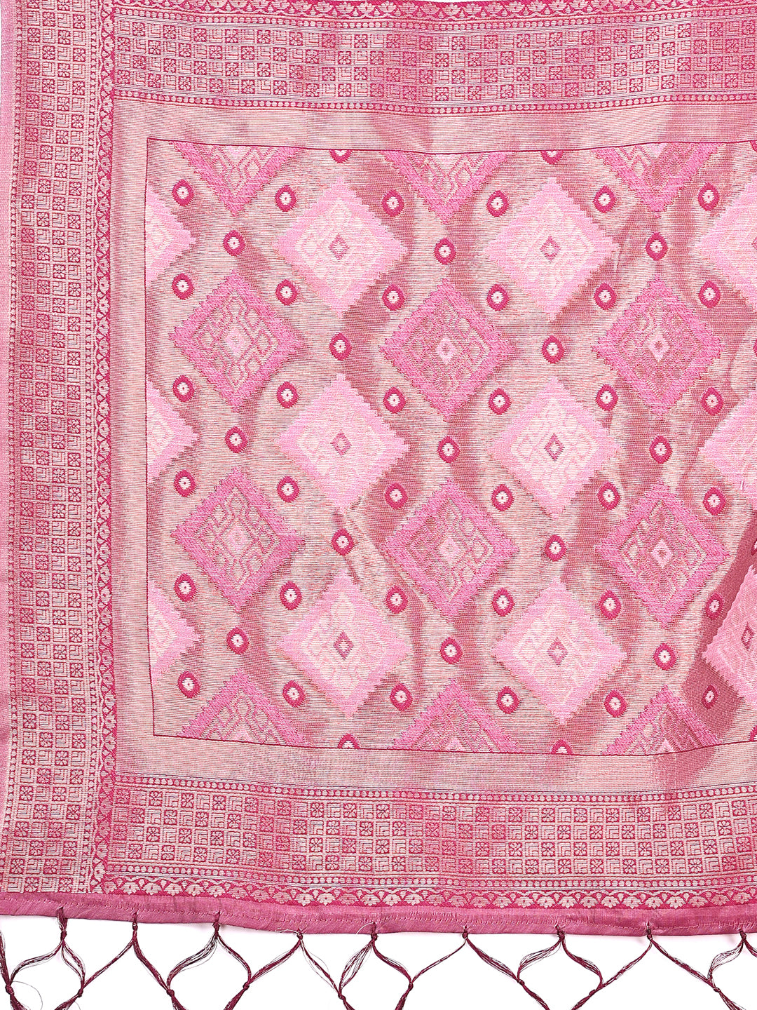 Shree Shyam Fashion Radiant Pink Linen Cotton Patola Saree - Where Tradition Dances with Elegance