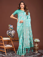 Shree Shyam Fashion Radiant Sea Green Linen Cotton Patola Saree - Where Tradition Dances with Elegance