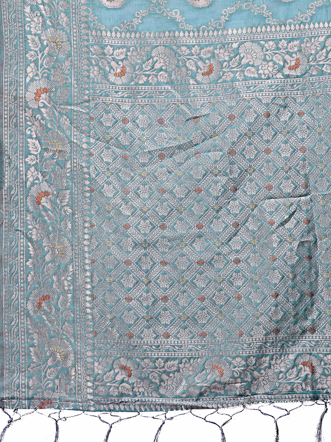 Shree Shyam Fashion Elegant Sea Green Linen Cotton Saree with Silver Zari - Perfect Blend of Comfort & Charm