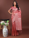 Shree Shyam Fashion Elegant Peach Linen Cotton Saree with Silver Zari - Perfect Blend of Comfort & Charm