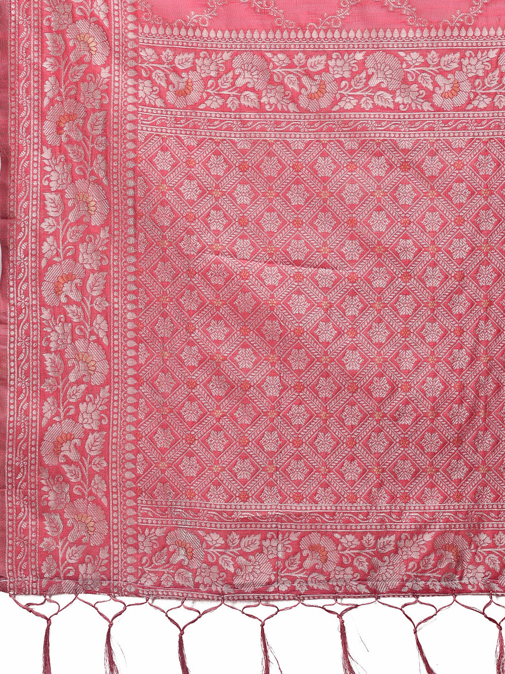 Shree Shyam Fashion Elegant Peach Linen Cotton Saree with Silver Zari - Perfect Blend of Comfort & Charm