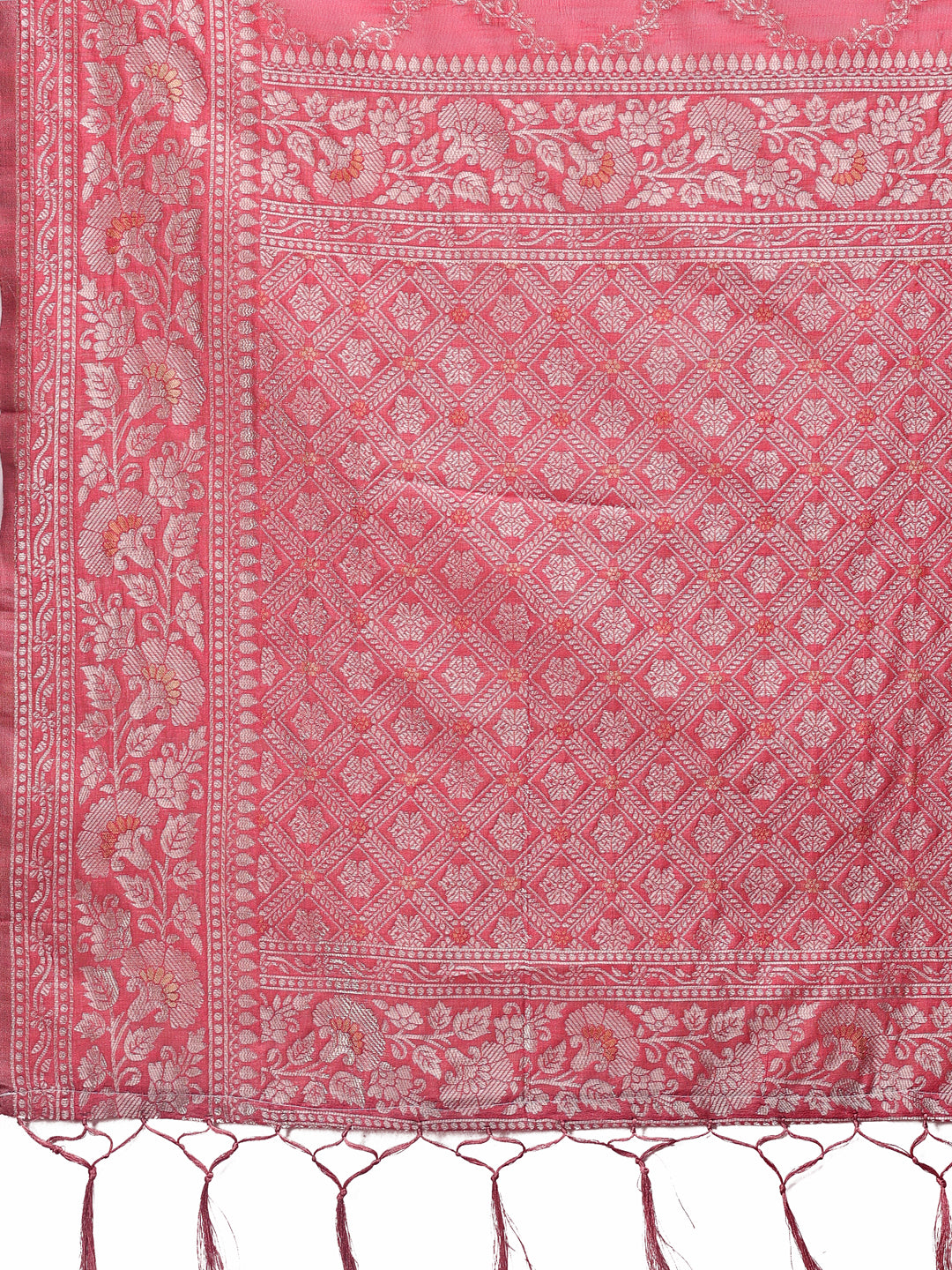 Shree Shyam Fashion Elegant Peach Linen Cotton Saree with Silver Zari - Perfect Blend of Comfort & Charm
