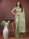 Shree Shyam Fashion Elegant Light Green Linen Cotton Saree with Silver Zari - Perfect Blend of Comfort & Charm
