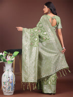 Shree Shyam Fashion Elegant Light Green Linen Cotton Saree with Silver Zari - Perfect Blend of Comfort & Charm