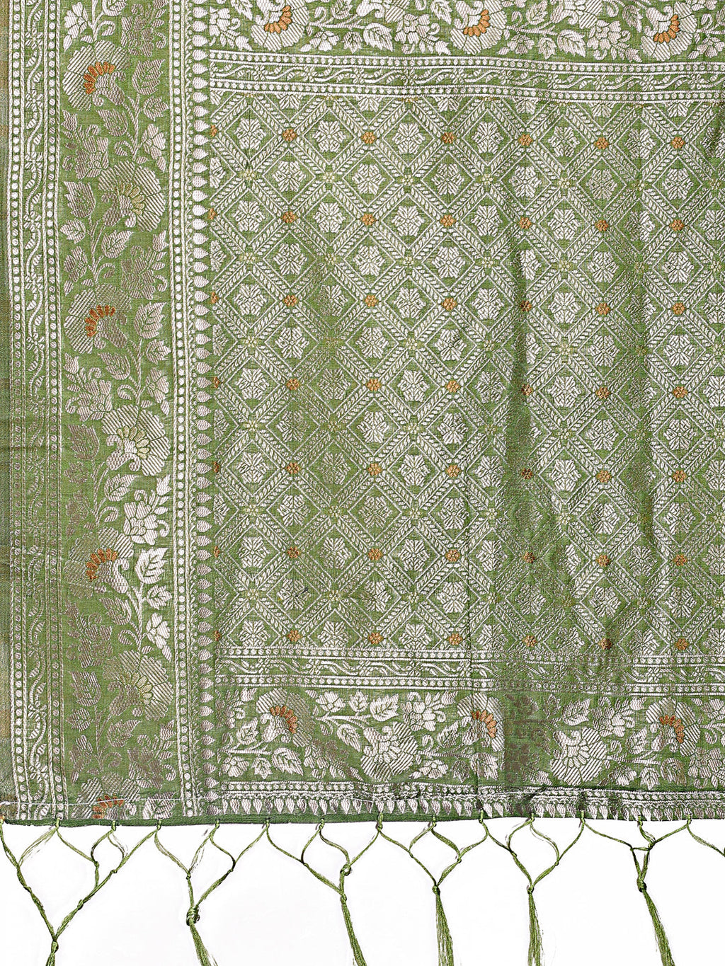 Shree Shyam Fashion Elegant Light Green Linen Cotton Saree with Silver Zari - Perfect Blend of Comfort & Charm