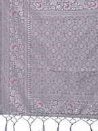 Shree Shyam Fashion Elegant Grey Linen Cotton Saree with Silver Zari - Perfect Blend of Comfort & Charm