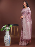Shree Shyam Fashion Elegant Purple Linen Cotton Saree with Silver Zari - Perfect Blend of Comfort & Charm