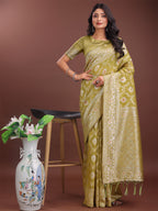 Shree Shyam Fashion Elegant Mustard Linen Cotton Saree with Silver Zari - Perfect Blend of Comfort & Charm