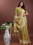 Shree Shyam Fashion Elegant Mustard Linen Cotton Saree with Silver Zari - Perfect Blend of Comfort & Charm