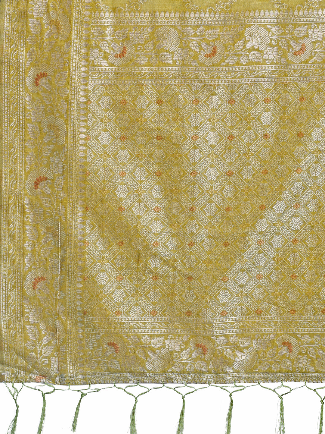 Shree Shyam Fashion Elegant Mustard Linen Cotton Saree with Silver Zari - Perfect Blend of Comfort & Charm