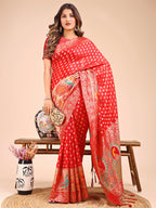 Shree Shyam Fashion Majestic Red Linen Cotton Saree with Royal Peacock Pallu - A Celebration of Heritage and Grace
