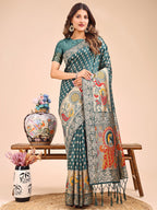 Shree Shyam Fashion Majestic Green Linen Cotton Saree with Royal Peacock Pallu - A Celebration of Heritage and Grace