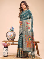 Shree Shyam Fashion Majestic Green Linen Cotton Saree with Royal Peacock Pallu - A Celebration of Heritage and Grace