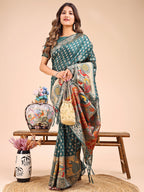 Shree Shyam Fashion Majestic Green Linen Cotton Saree with Royal Peacock Pallu - A Celebration of Heritage and Grace