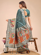Shree Shyam Fashion Majestic Green Linen Cotton Saree with Royal Peacock Pallu - A Celebration of Heritage and Grace