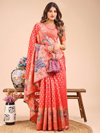 Shree Shyam Fashion Majestic Peach Linen Cotton Saree with Royal Peacock Pallu - A Celebration of Heritage and Grace