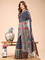 Shree Shyam Fashion Majestic Navy Blue Linen Cotton Saree with Royal Peacock Pallu - A Celebration of Heritage and Grace