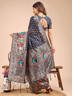 Shree Shyam Fashion Majestic Navy Blue Linen Cotton Saree with Royal Peacock Pallu - A Celebration of Heritage and Grace