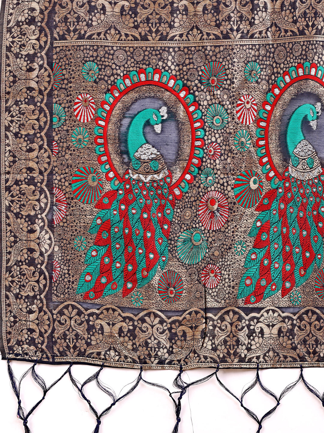 Shree Shyam Fashion Majestic Navy Blue Linen Cotton Saree with Royal Peacock Pallu - A Celebration of Heritage and Grace