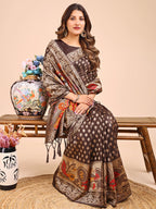 Shree Shyam Fashion Majestic Brown Linen Cotton Saree with Royal Peacock Pallu - A Celebration of Heritage and Grace