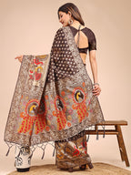 Shree Shyam Fashion Majestic Brown Linen Cotton Saree with Royal Peacock Pallu - A Celebration of Heritage and Grace