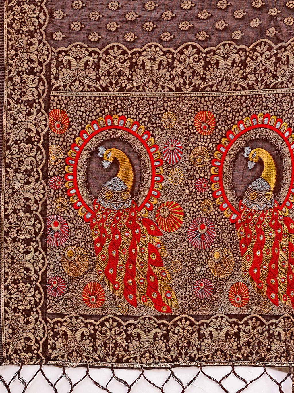 Shree Shyam Fashion Majestic Brown Linen Cotton Saree with Royal Peacock Pallu - A Celebration of Heritage and Grace