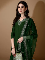 Hand Embroidered Kurta With Pant & Dupatta Premium Luxury, Green - Hiral Fashion