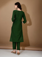 Hand Embroidered Kurta With Pant & Dupatta Premium Luxury, Green - Hiral Fashion