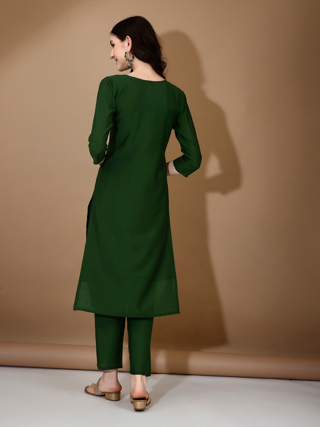 Hand Embroidered Kurta With Pant & Dupatta Premium Luxury, Green - Hiral Fashion