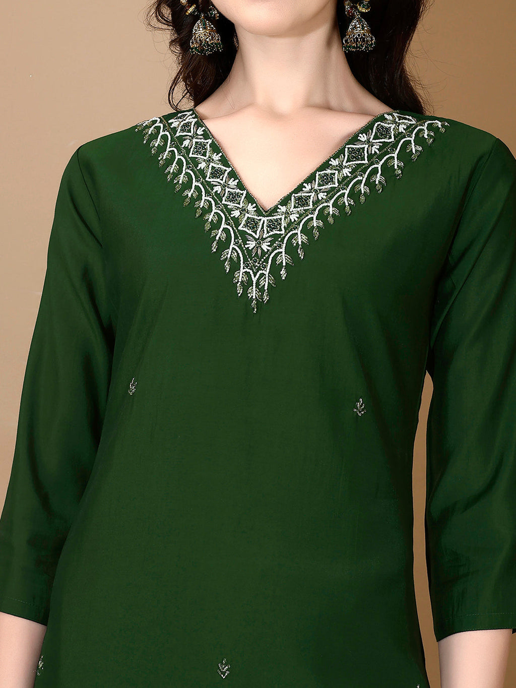 Hand Embroidered Kurta With Pant & Dupatta Premium Luxury, Green - Hiral Fashion