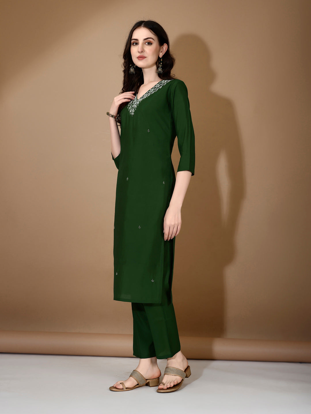 Hand Embroidered Kurta With Pant & Dupatta Premium Luxury, Green - Hiral Fashion