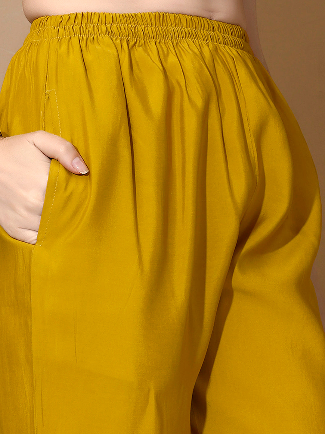 Hand Embroidered Kurta With Pant & Dupatta Premium Luxury, Mustard - Hiral Fashion - Distacart