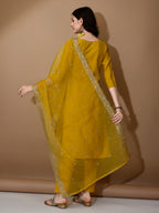 Hand Embroidered Kurta With Pant & Dupatta Premium Luxury, Mustard - Hiral Fashion - Distacart